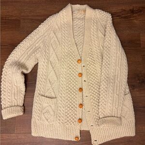 Vintage Cream Cable Knit Cardigan with Wooden Buttons